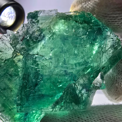 Cube de fluorite fantôme transparent vert à gradins Okorusu Namibie 63 x 48 x 25 mm 