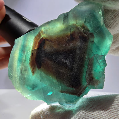 Spécimen de cube de fluorite fantôme transparente, parqueté Okorusu Namibie 66*54*34mm 