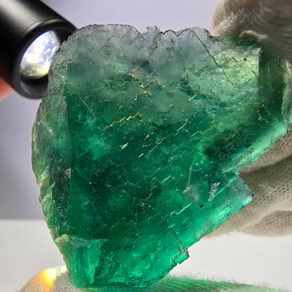 Cube de fluorite fantôme transparent vert à gradins Okorusu Namibie 67 x 43 x 34 mm