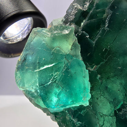 Rare spécimen de cube de fluorite fantôme, parqueté vert Okorusu, Namibie, 77 x 73 x 27 mm 