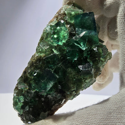Spécimen de cube de fluorite fantôme transparente, parqueté Okorusu Namibie 95*54*21mm 