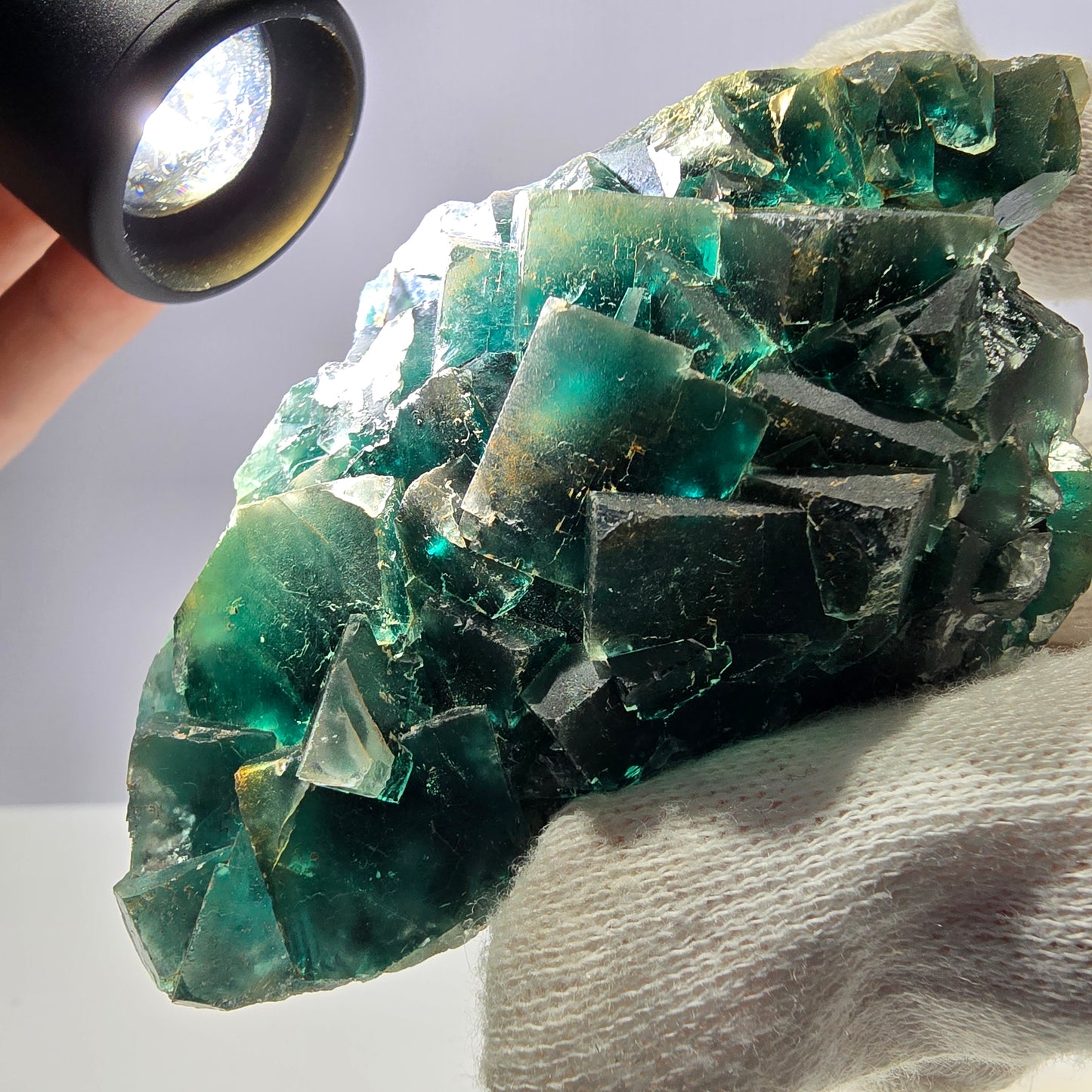Rare spécimen de cube de fluorite fantôme, parqueté vert Okorusu, Namibie, 92 x 61 x 38 mm 