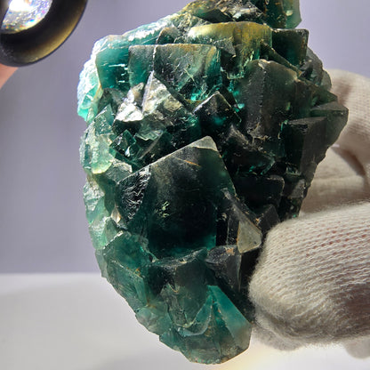 Rare spécimen de cube de fluorite fantôme, parqueté vert Okorusu, Namibie, 92 x 61 x 38 mm 