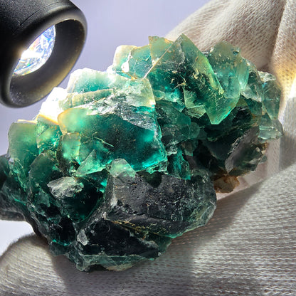 Rare spécimen de cube de fluorite fantôme, parqueté vert Okorusu, Namibie, 92 x 61 x 38 mm 