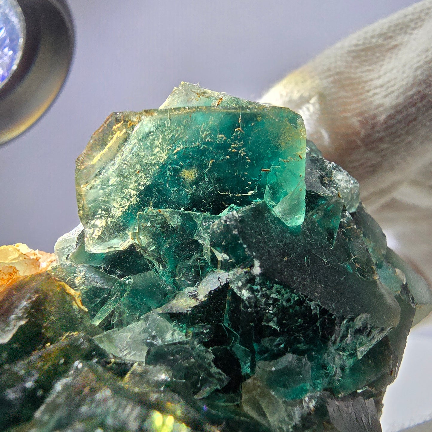 Rare spécimen de cube de fluorite fantôme, parqueté vert Okorusu, Namibie, 92 x 61 x 38 mm 