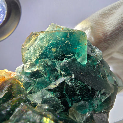 Rare spécimen de cube de fluorite fantôme, parqueté vert Okorusu, Namibie, 92 x 61 x 38 mm 