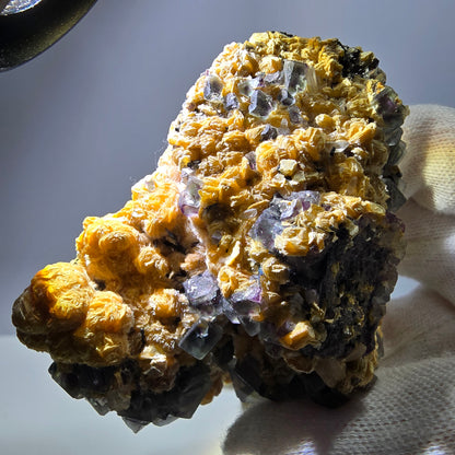 Spécimen de fluorite fantôme colorée, tourmaline scholle muscovite, Erongo, Namibie, 81 x 68 x 48 mm 