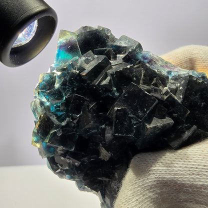 Grand spécimen de cube de fluorite fantôme zonal, nouvelle découverte ! Okorusu, Namibie, 97 x 62 x 36 mm 
