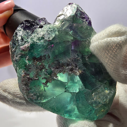 Spécimen de cube de fluorite fantôme vert violet zonal 11:11 Angel Pocket, Namibie 67*52*25mm 