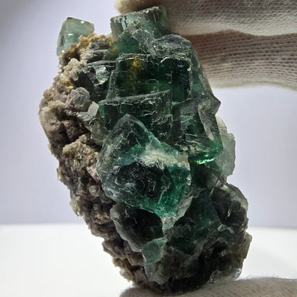 Seltene Phantom Fluorit Würfel Stufe parkettiert grün Okorusu Namibia 74*42*33mm