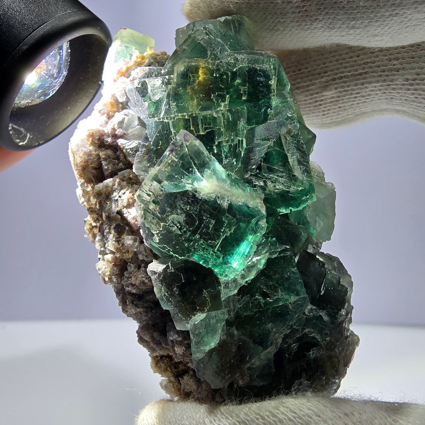 Seltene Phantom Fluorit Würfel Stufe parkettiert grün Okorusu Namibia 74*42*33mm