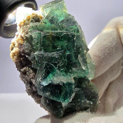 Seltene Phantom Fluorit Würfel Stufe parkettiert grün Okorusu Namibia 74*42*33mm
