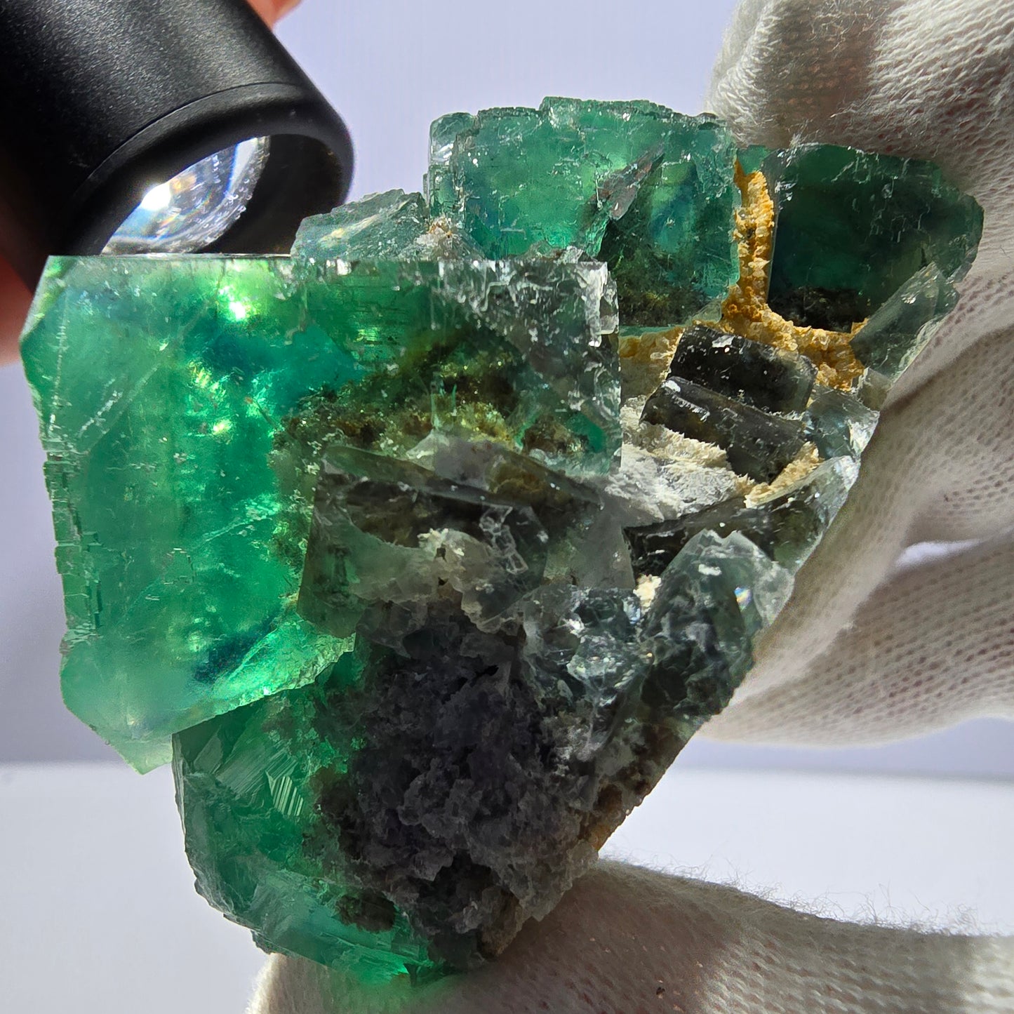 Seltene Phantom Fluorit Würfel Stufe parkettiert grün Okorusu Namibia 67*50*44mm