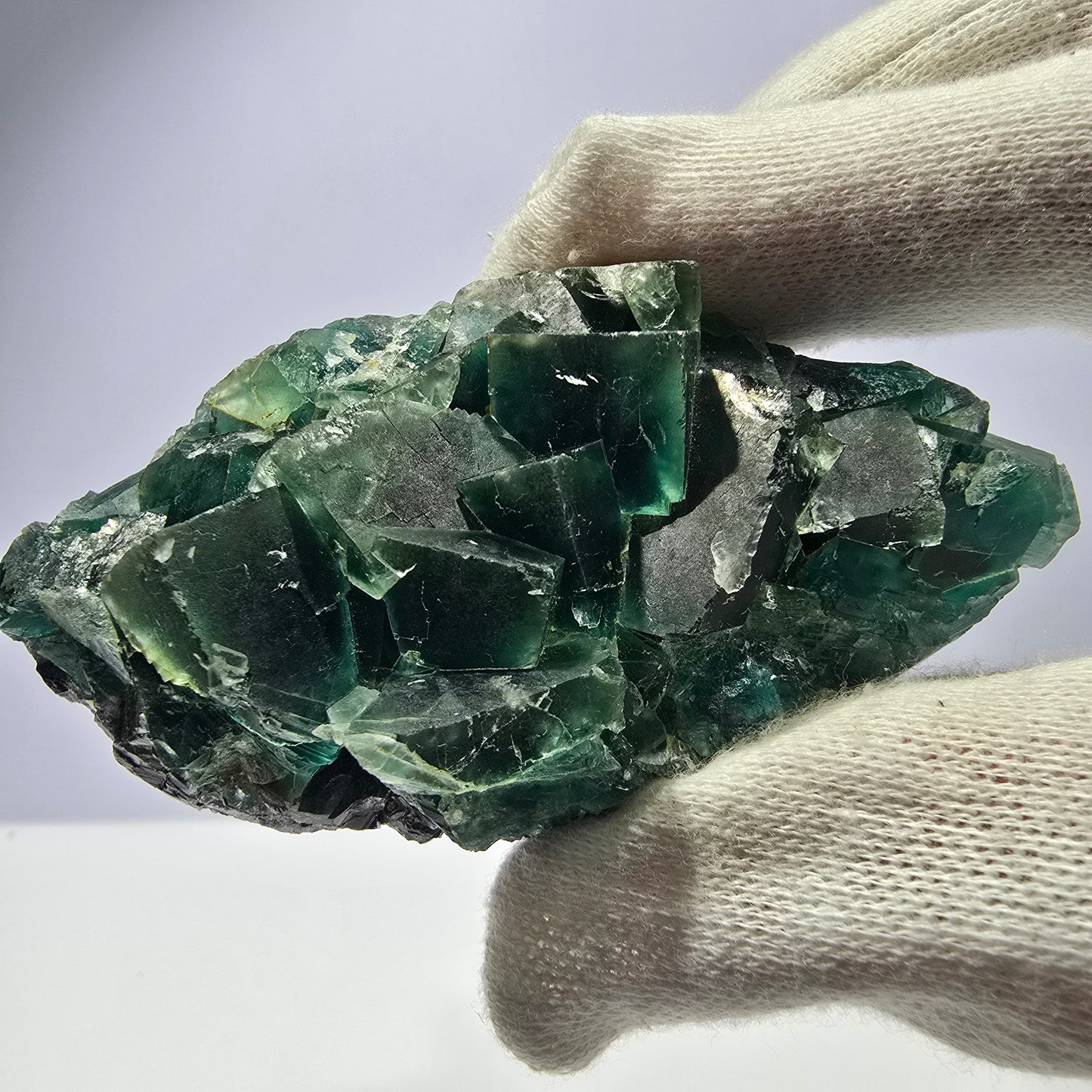 Seltene Phantom Fluorit Würfel Stufe parkettiert grün Okorusu Namibia 82*41*23mm