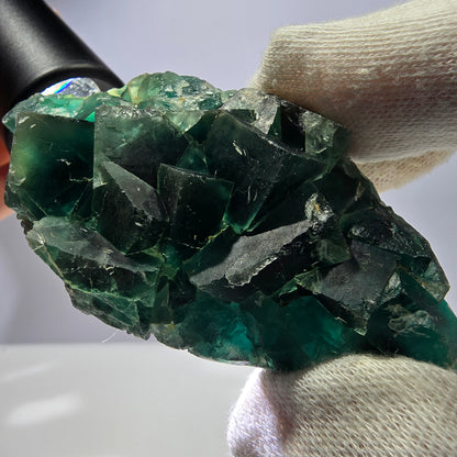Seltene Phantom Fluorit Würfel Stufe parkettiert grün Okorusu Namibia 82*41*23mm