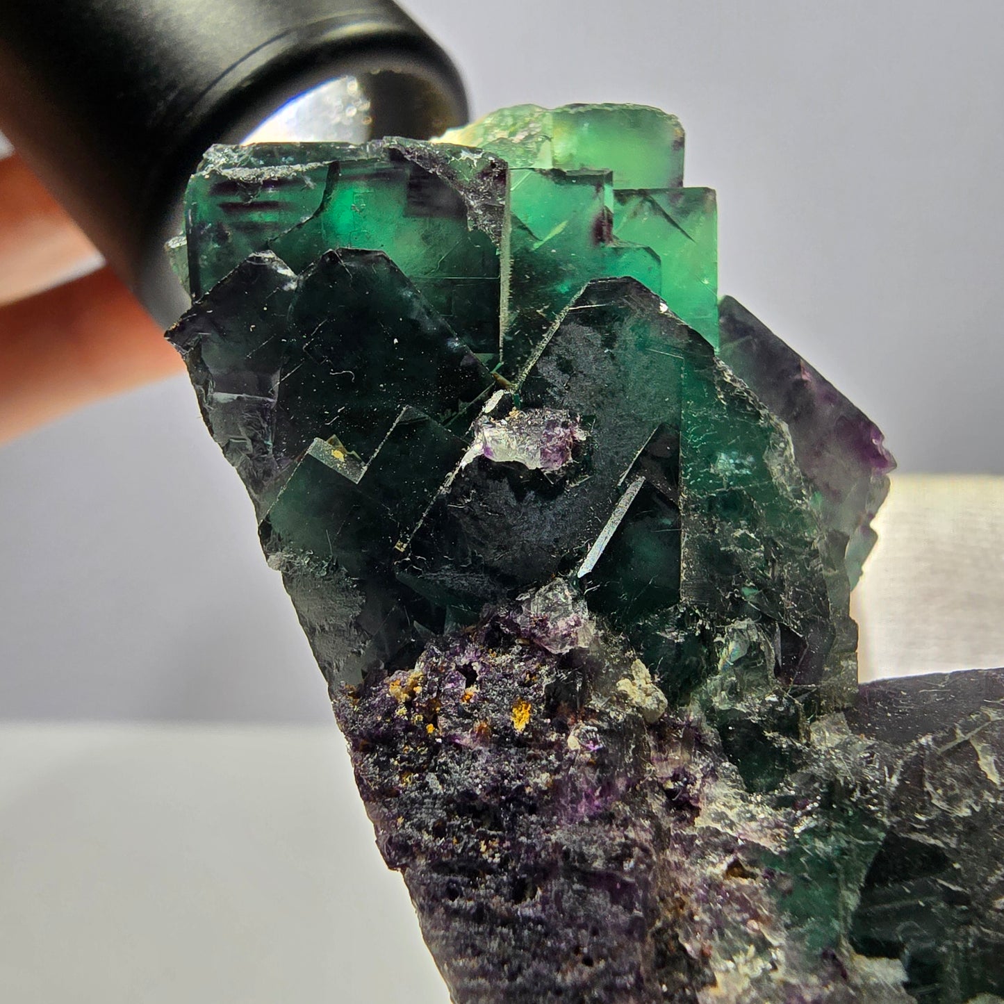 Große Phantom Fluorit Würfel Stufe parkettiert zonal Okorusu Namibia 100*47*36mm
