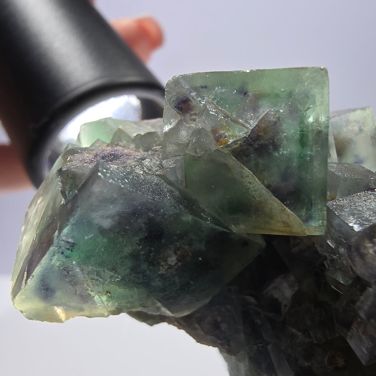 Rare spécimen de cube de fluorite fantôme, vert violet Okorusu Namibie 62*48*32mm 