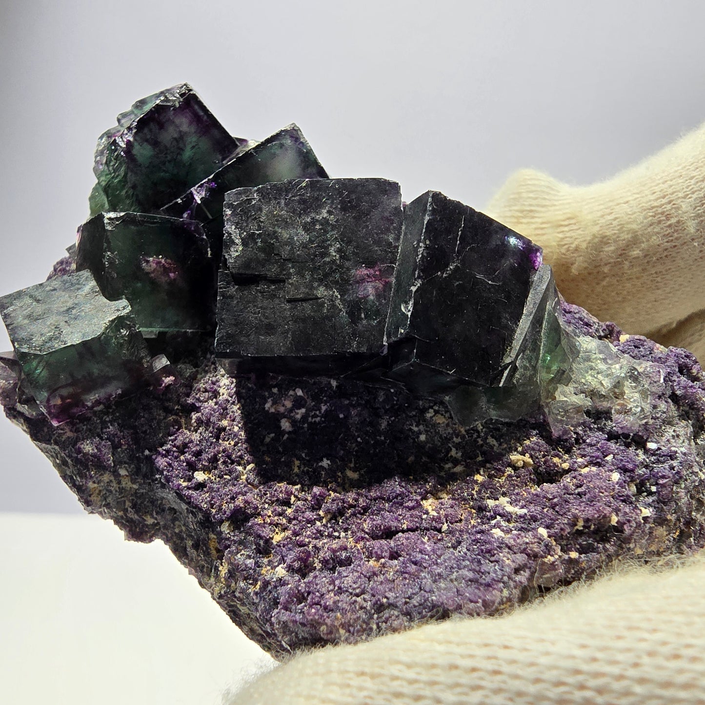 Phantom Fluorite Cube Specimen, double-sided green purple Okorusu Namibia 76*55*41mm 