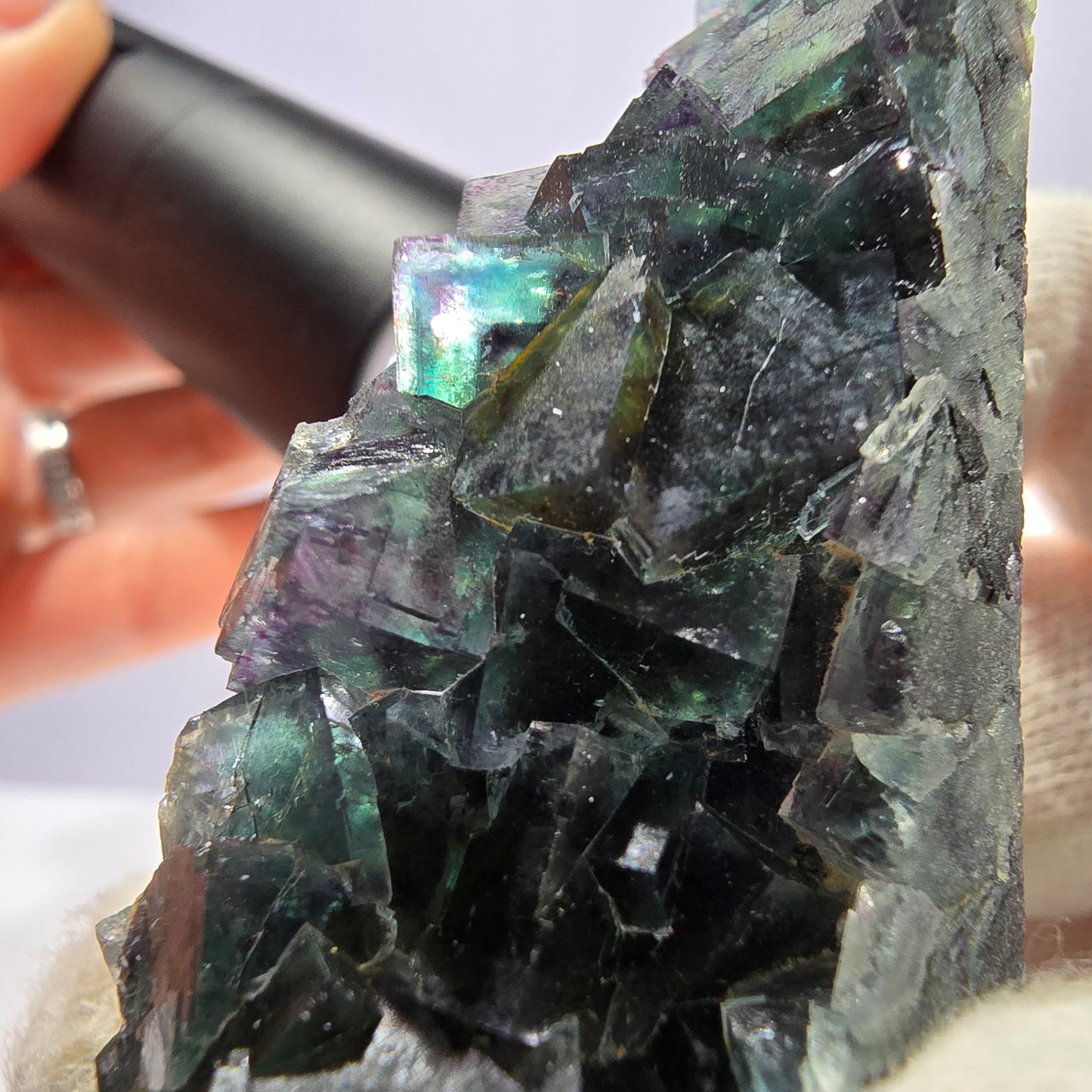 Seltene Phantom Fluorit Würfel Stufe, grün lila Okorusu Namibia 80*24*32mm