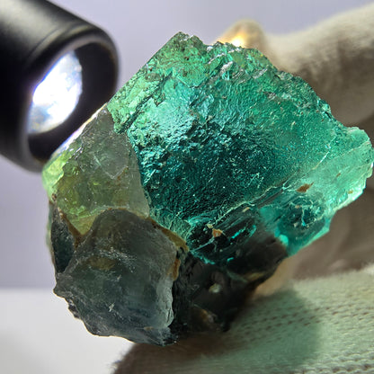 Rare spécimen de cube de fluorite fantôme, parqueté vert Okorusu, Namibie, 48 x 37 x 37 mm 