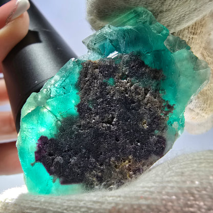 Rare spécimen de cube de fluorite fantôme, parqueté vert Okorusu, Namibie, 44 x 31 x 17 mm 