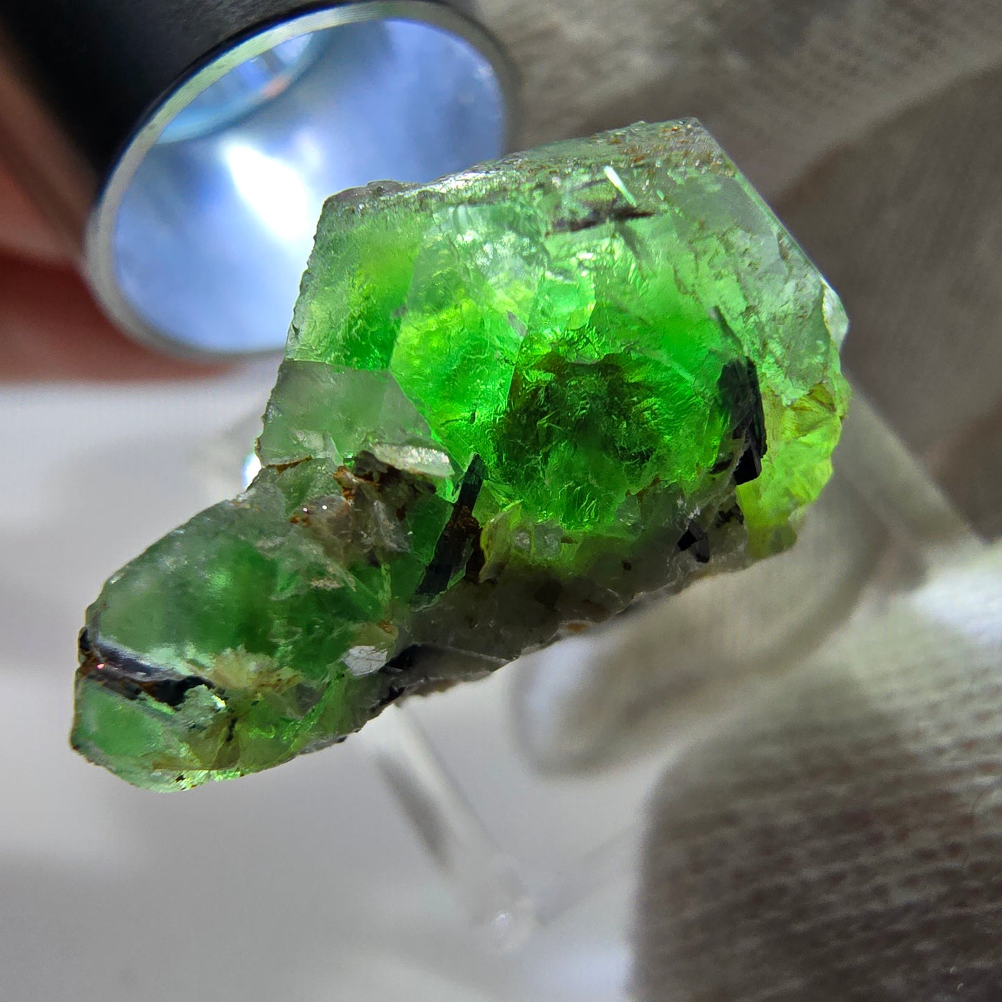 Cube de fluorite fantôme zonal, tourmaline muscovite Schorl Erongo Namibie 26 x 23 x 15 mm 