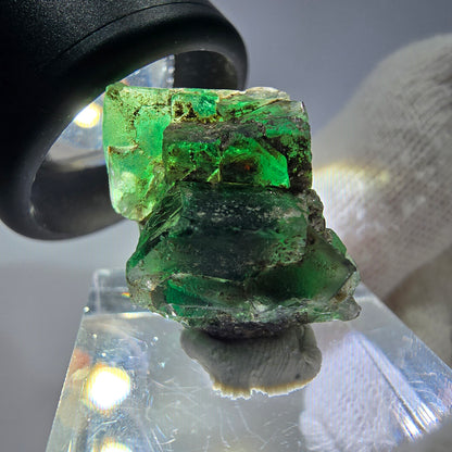 Spécimen de cube de fluorite fantôme, vert-brun, Erongo, Namibie, 23 x 18 x 16 mm 