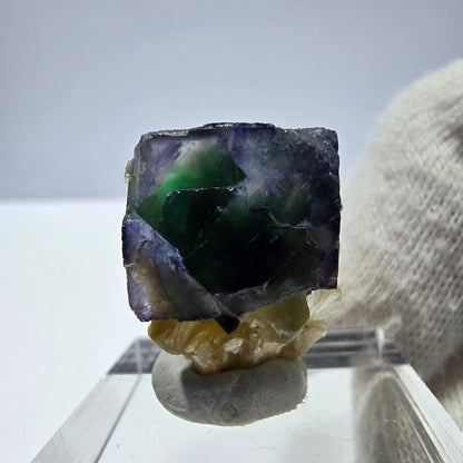 Cube de fluorite fantôme zonal, tourmaline muscovite Schörl Erongo Namibie 24 x 20 x 18 mm 