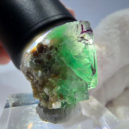 Cube de fluorite fantôme zonal, spécimen de muscovite, Erongo, Namibie, 28 x 23 x 16 mm 