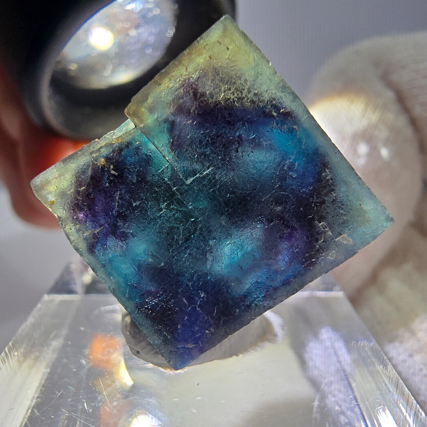 Spécimen de cube de fluorite fantôme, zonal – Nouvelle découverte ! Okorusu, Namibie, 24 x 23 x 12 mm 
