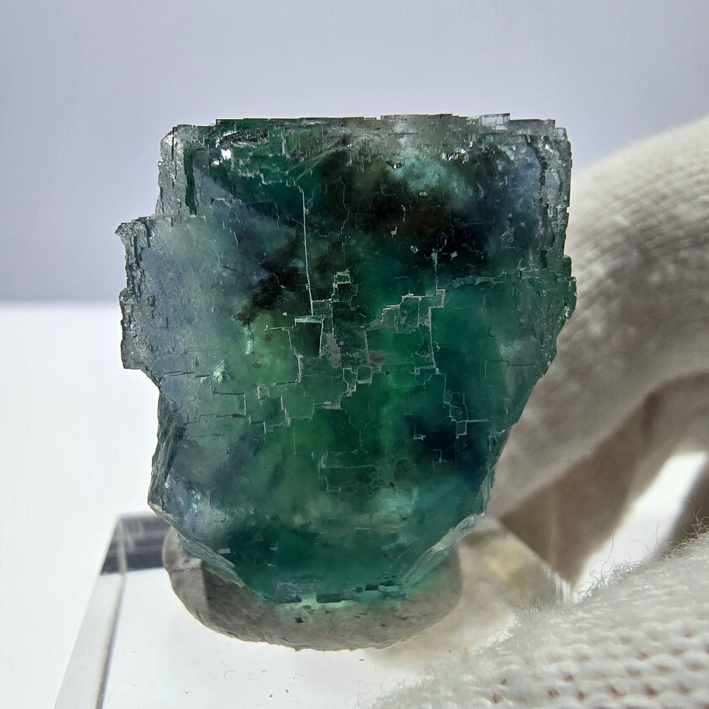 Cube de fluorite fantôme parqueté, vert turquoise Okorusu, Namibie 32*25*19mm 