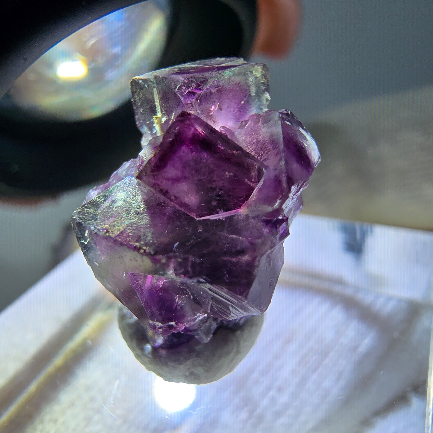 Spécimen de cube de fluorite fantôme, violet-vert, Okorusu, Namibie, 17 x 11 x 12 mm 