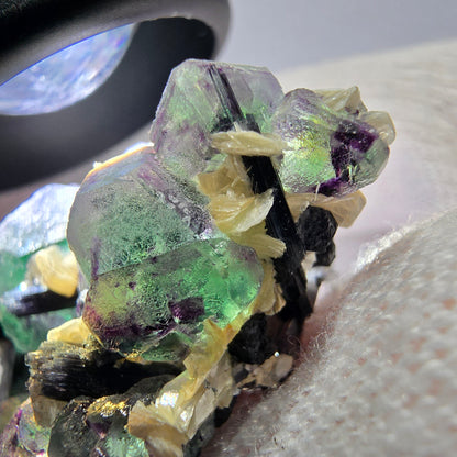 Cube de fluorite fantôme hexagonal, muscovite, tourmaline Schörl Erongo, Namibie 41*28*21mm 