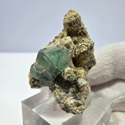 Spécimen de cube de fluorite fantôme zonal, de muscovite et de tourmaline Schorl, Erongo, Namibie, 37 x 25 x 21 mm 