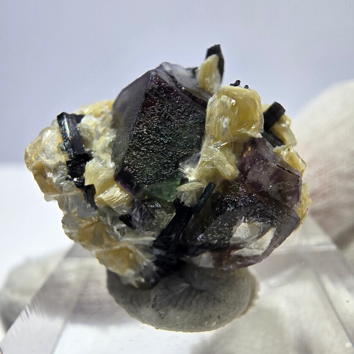 Fluorite fantôme colorée, Spécimen de tourmaline muscovite Schorl, Erongo, Namibie, 23 x 18 x 15 mm 