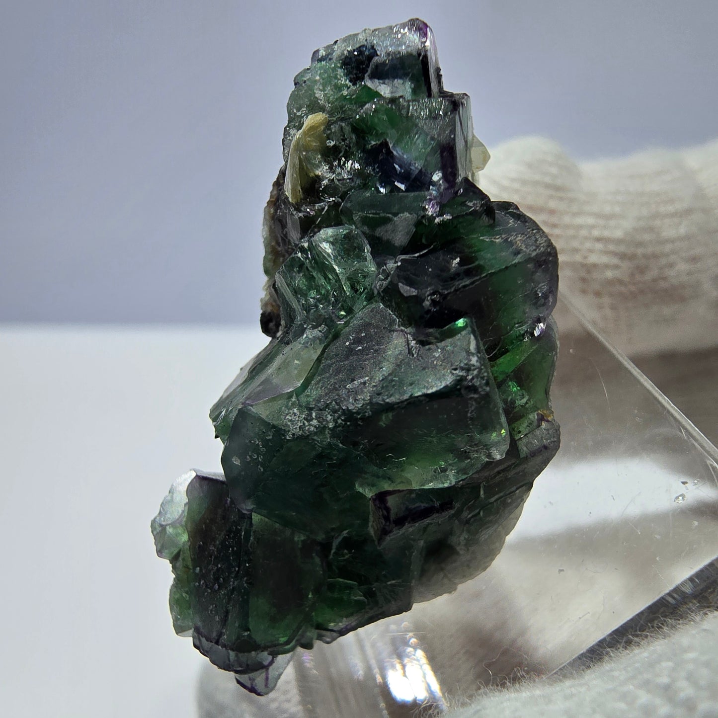 Fluorite fantôme, quartz fumé, hyalite, tourmaline de Schörl, muscovite, Erongo, Namibie, 37 x 18 x 18 mm 