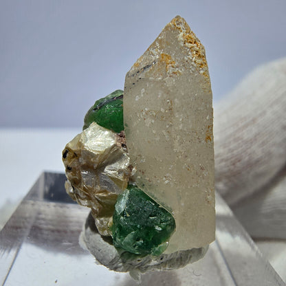 Fluorite fantôme, quartz fumé, hyalite, tourmaline de Schörl, muscovite, Erongo, Namibie, 23 x 19 x 15 mm 