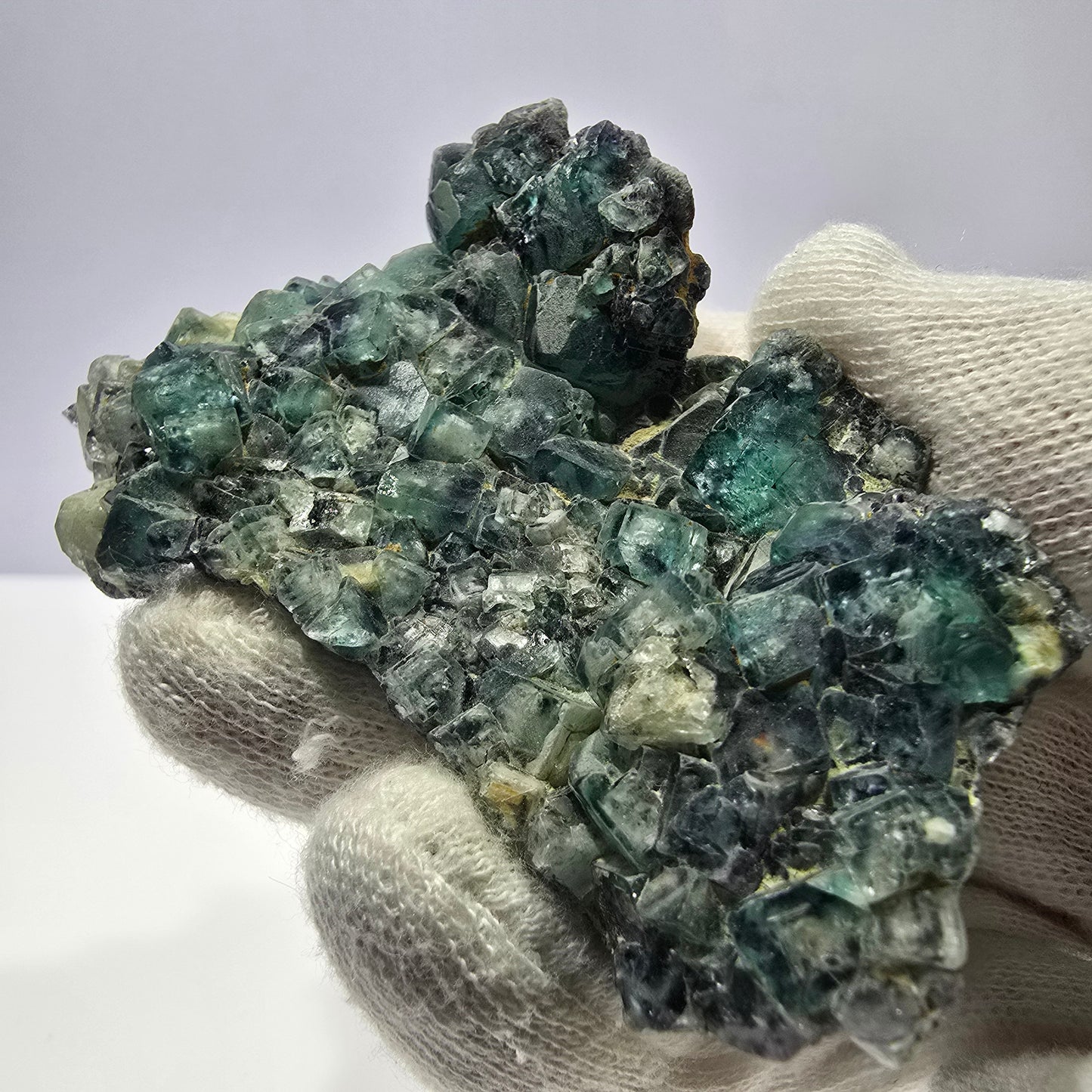 Rares cubes de fluorite fantôme zonaux, vert violet, Erongo, Namibie 75 x 53 x 15 mm 