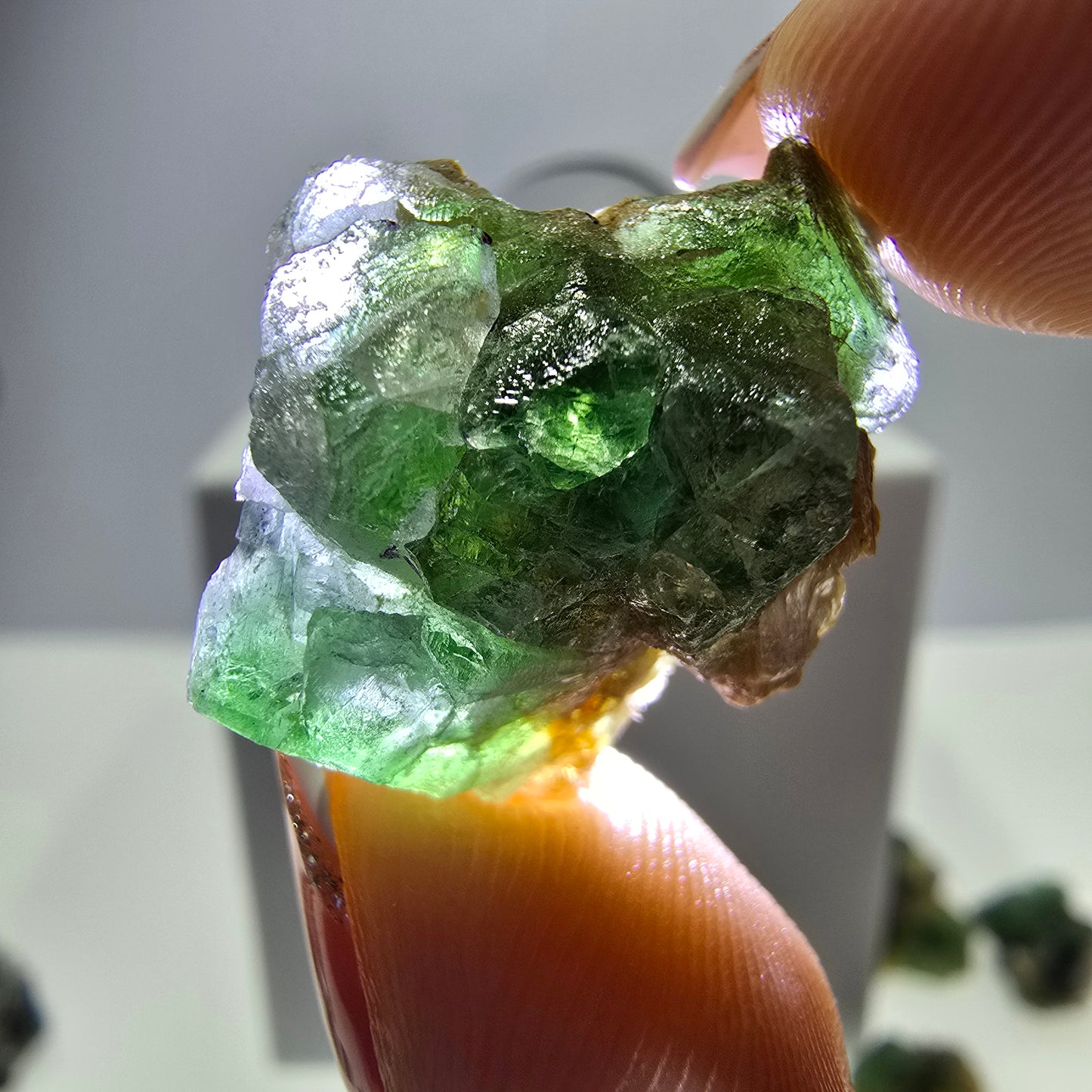 Lot de 16 marches en fluorite fantôme, hyalite, tourmaline Schörl, muscovite, Erongo, Namibie 