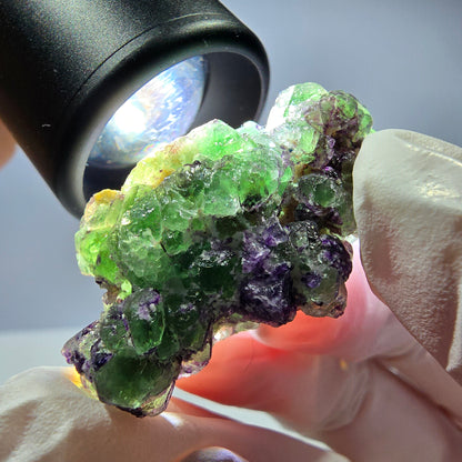 Cube de fluorite fantôme, zonal, spécimen de muscovite, Erongo, Namibie, 40 x 23 x 17 mm 