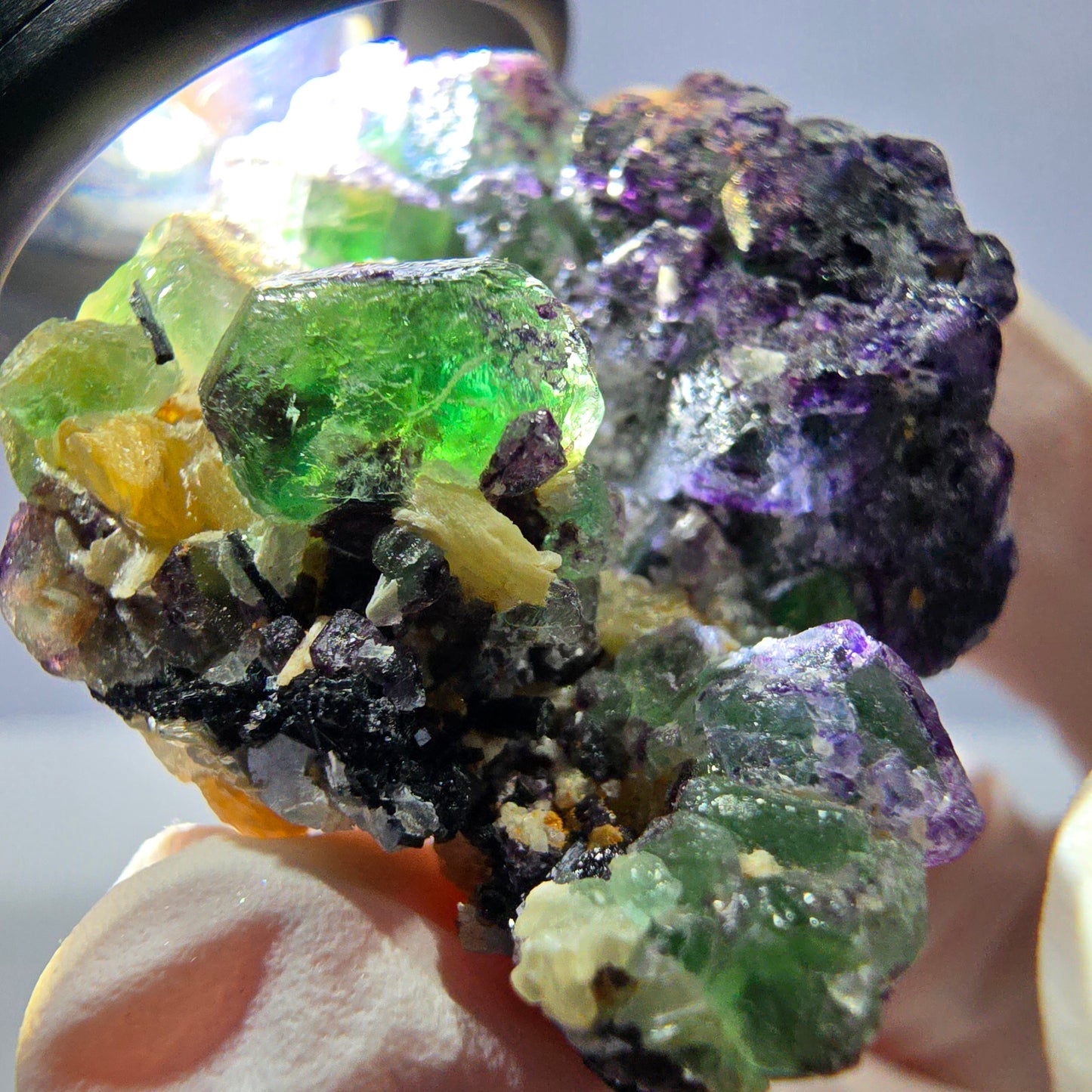 Cube de fluorite fantôme, zonal, muscovite, spécimen de tourmaline Schorl, Erongo, Namibie, 43 x 30 x 28 mm 