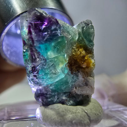 Spécimen de cube de fluorite fantôme, vert violet, Okorusu, Namibie, 18 x 14 x 12 mm 
