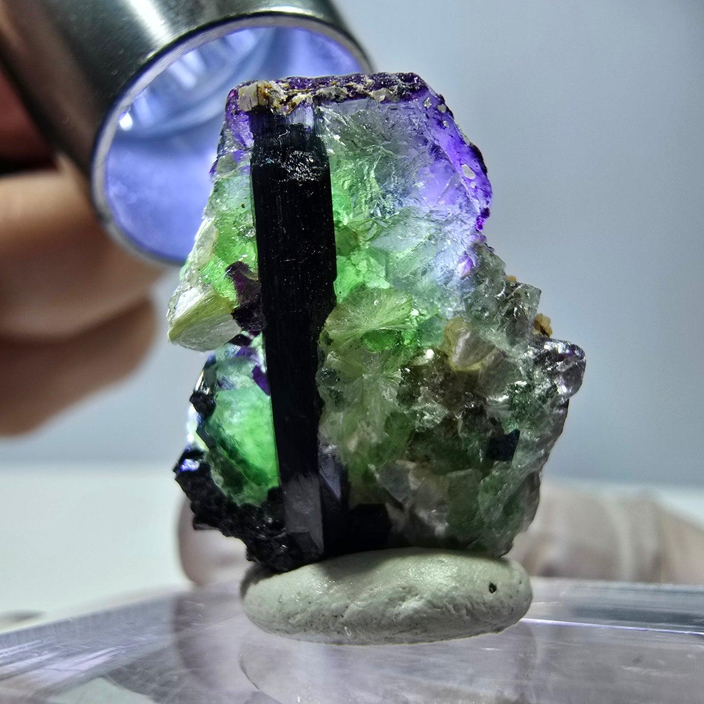 Cube de fluorite fantôme, zonal, muscovite, spécimen de tourmaline Schorl, Erongo, Namibie, 24 x 17 x 13 mm 