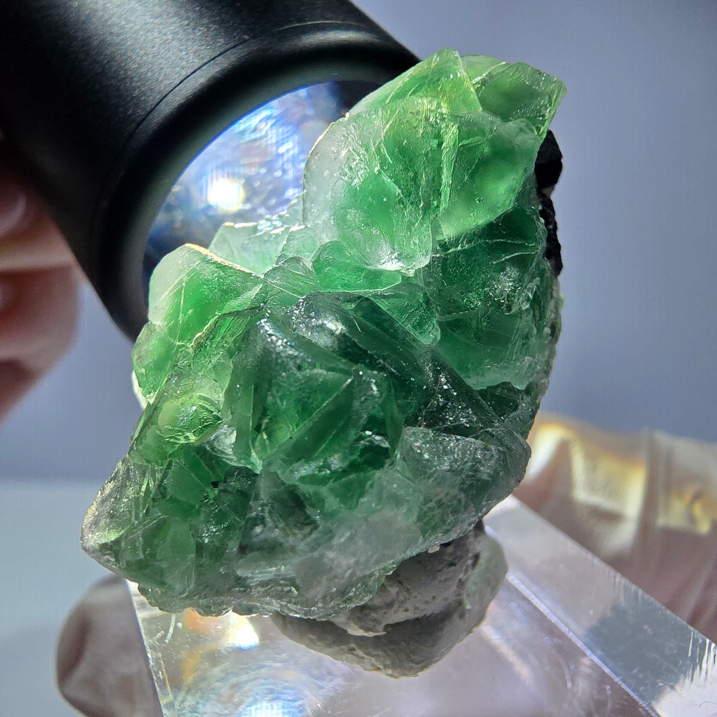 Cube de fluorite fantôme, tourmaline Schorl, Erongo, Namibie, 35 x 23 x 23 mm 