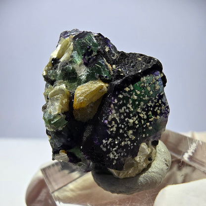 Cube de fluorite fantôme, zonal, muscovite, spécimen de tourmaline Schorl, Erongo, Namibie, 28 x 23 x 15 mm 