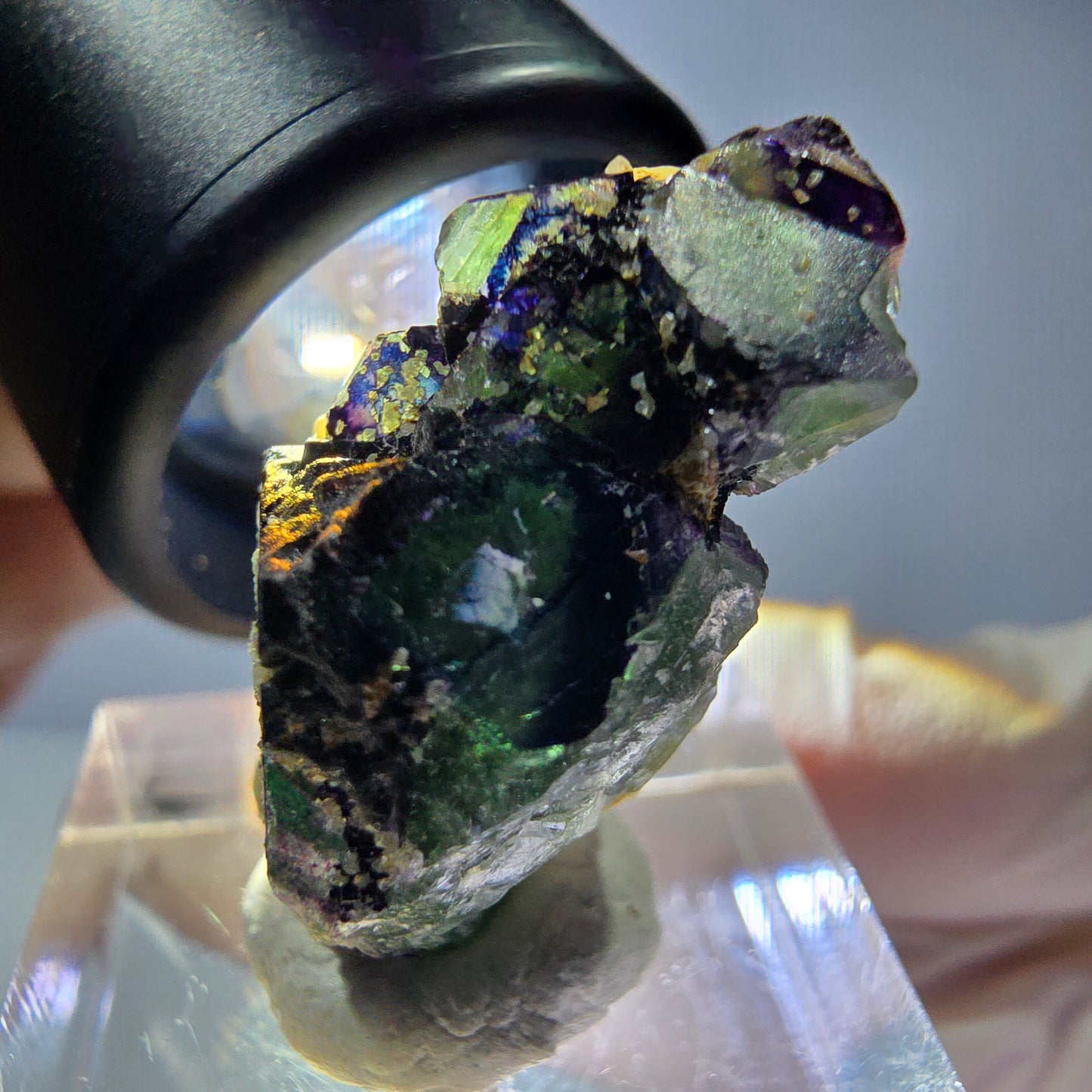 Cube de fluorite fantôme, zonal, muscovite, spécimen de tourmaline Schorl, Erongo, Namibie, 28 x 23 x 15 mm 