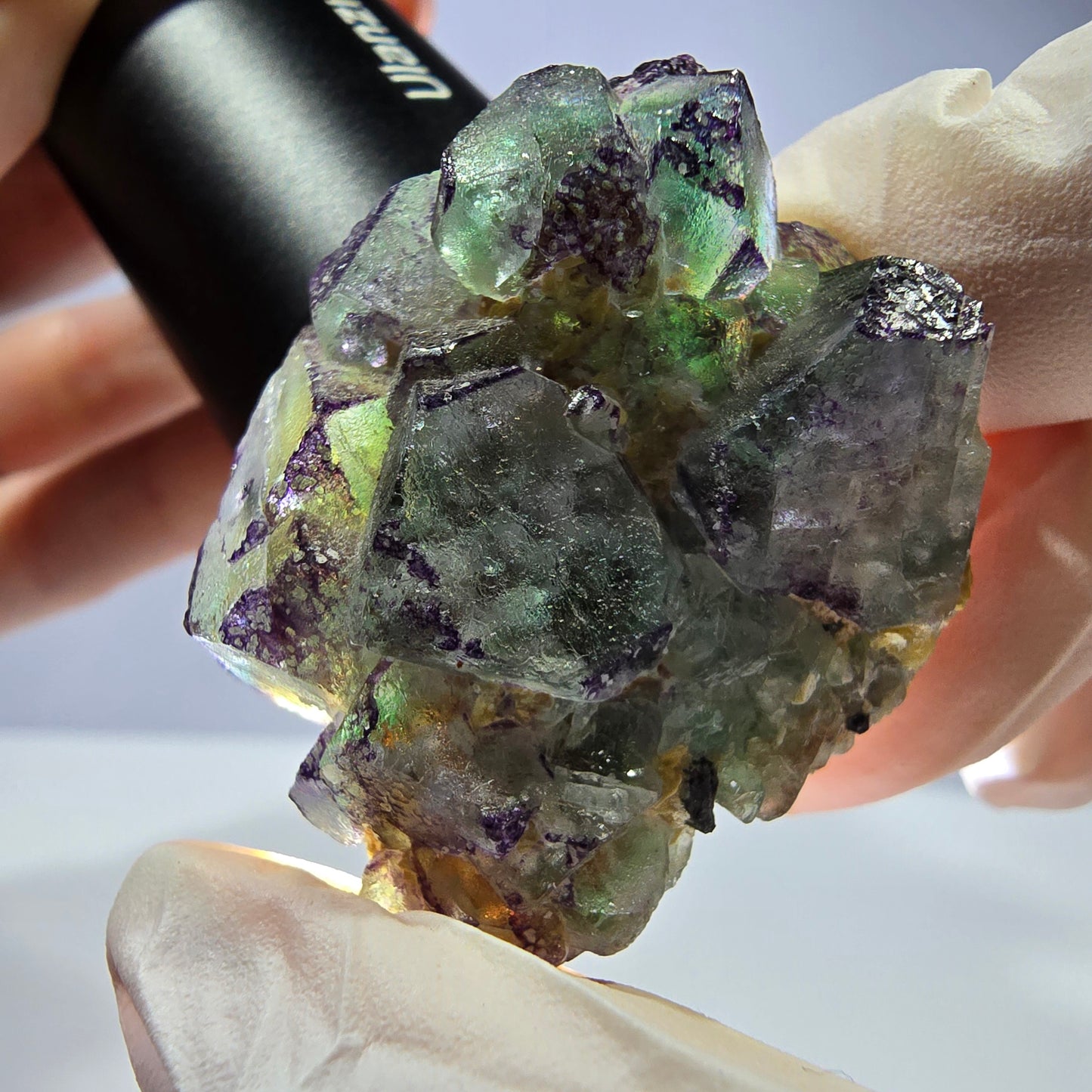 Cube de fluorite fantôme, zonal, muscovite, spécimen de tourmaline Schorl, Erongo, Namibie, 42 x 35 x 23 mm 