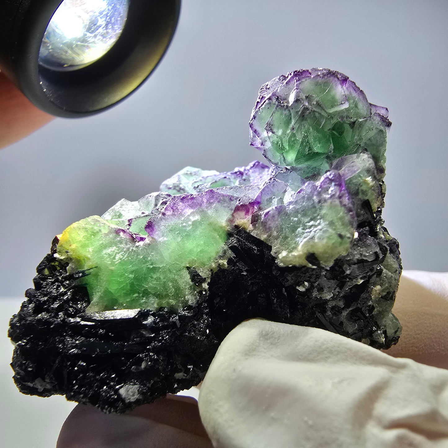 Cube de fluorite fantôme, zonal, muscovite, spécimen de tourmaline Schorl, Erongo, Namibie, 50 x 36 x 36 mm 