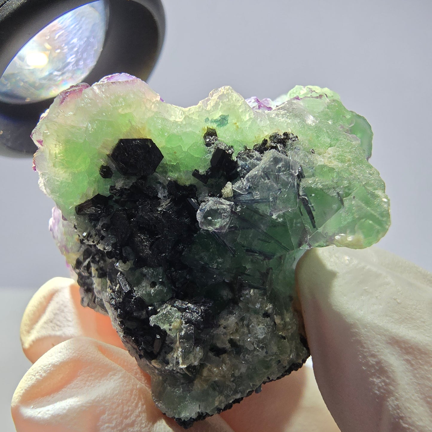 Cube de fluorite fantôme, zonal, muscovite, spécimen de tourmaline Schorl, Erongo, Namibie, 50 x 36 x 36 mm 