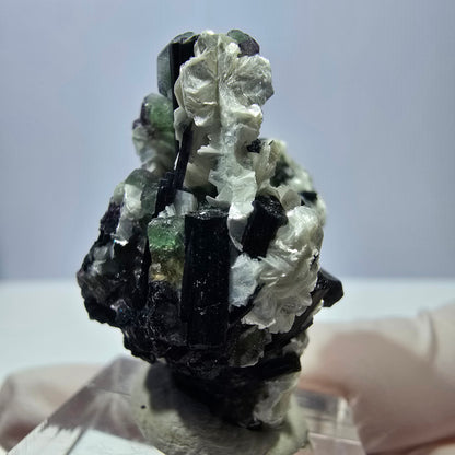 Cube de fluorite fantôme, zonal, muscovite, spécimen de tourmaline Schorl, Erongo, Namibie, 36 x 31 x 22 mm 